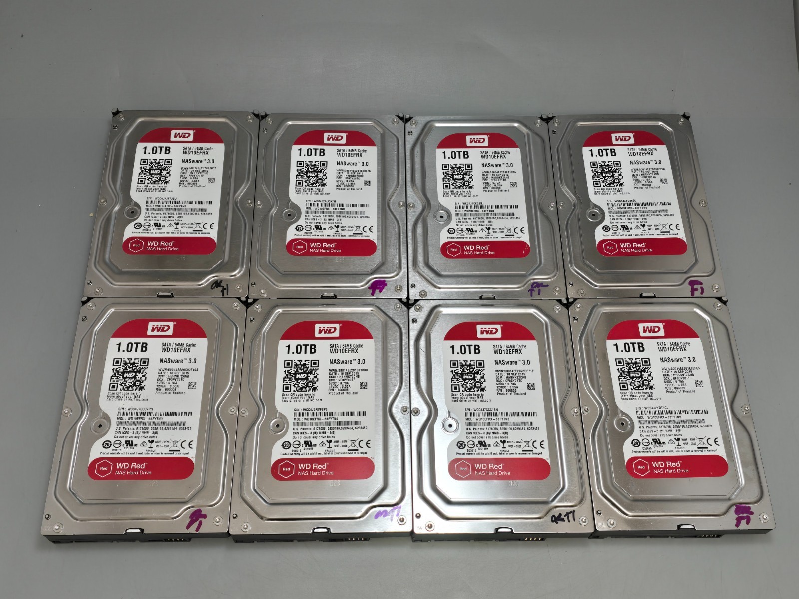 Lot of 8 Western Digital WD Red WD10EFRX 1TB 3.5″ SATA NAS HDD, WIPED, TESTED