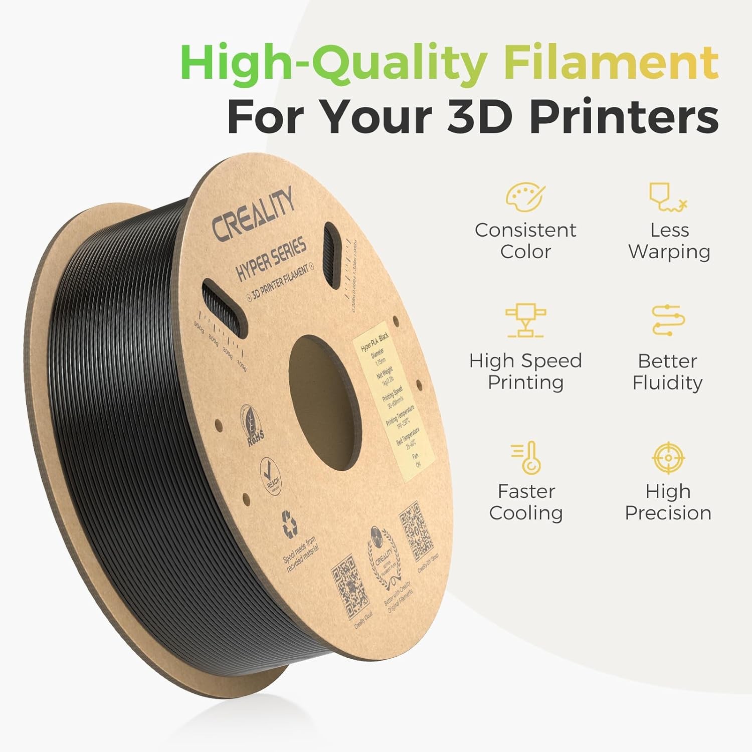 Creality Hyper PLA Filament 1.75mm High Speed PLA 30-600mm/s 3D Printer Filament