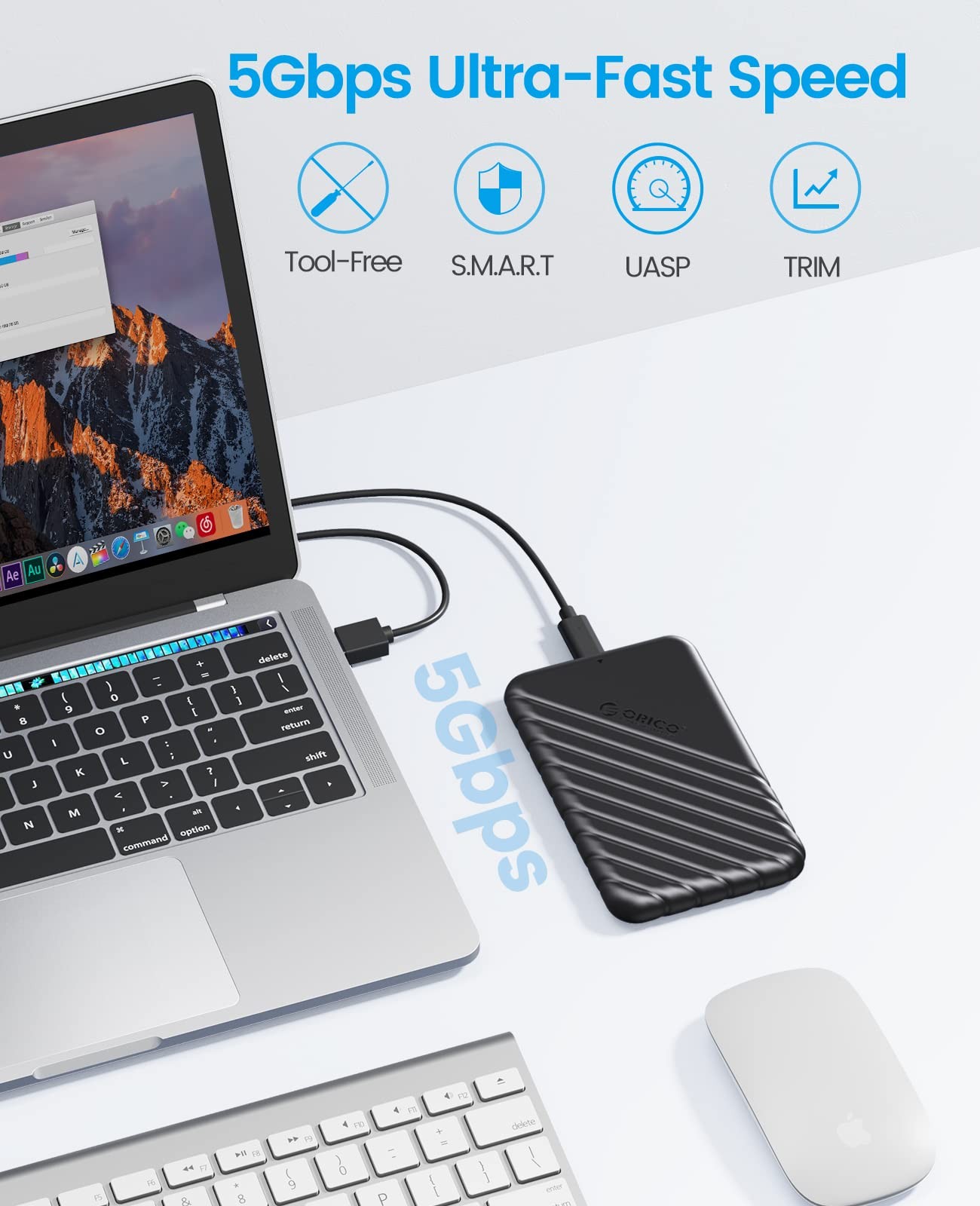 ORICO 2.5 inch USB C Hard Drive Enclosure 3.1 Gen 1 to SATA III Black