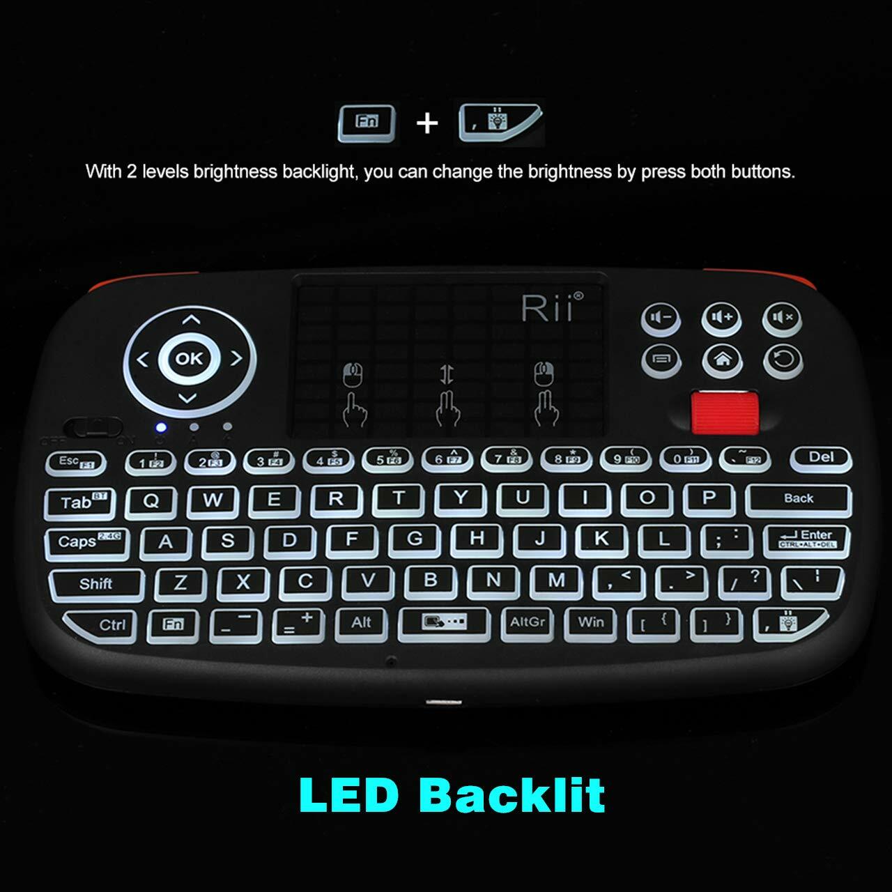 Rii i4 (Bluetooth + 2.4GHz) Blacklit Portable Mini Keyboard with Scroll wheel