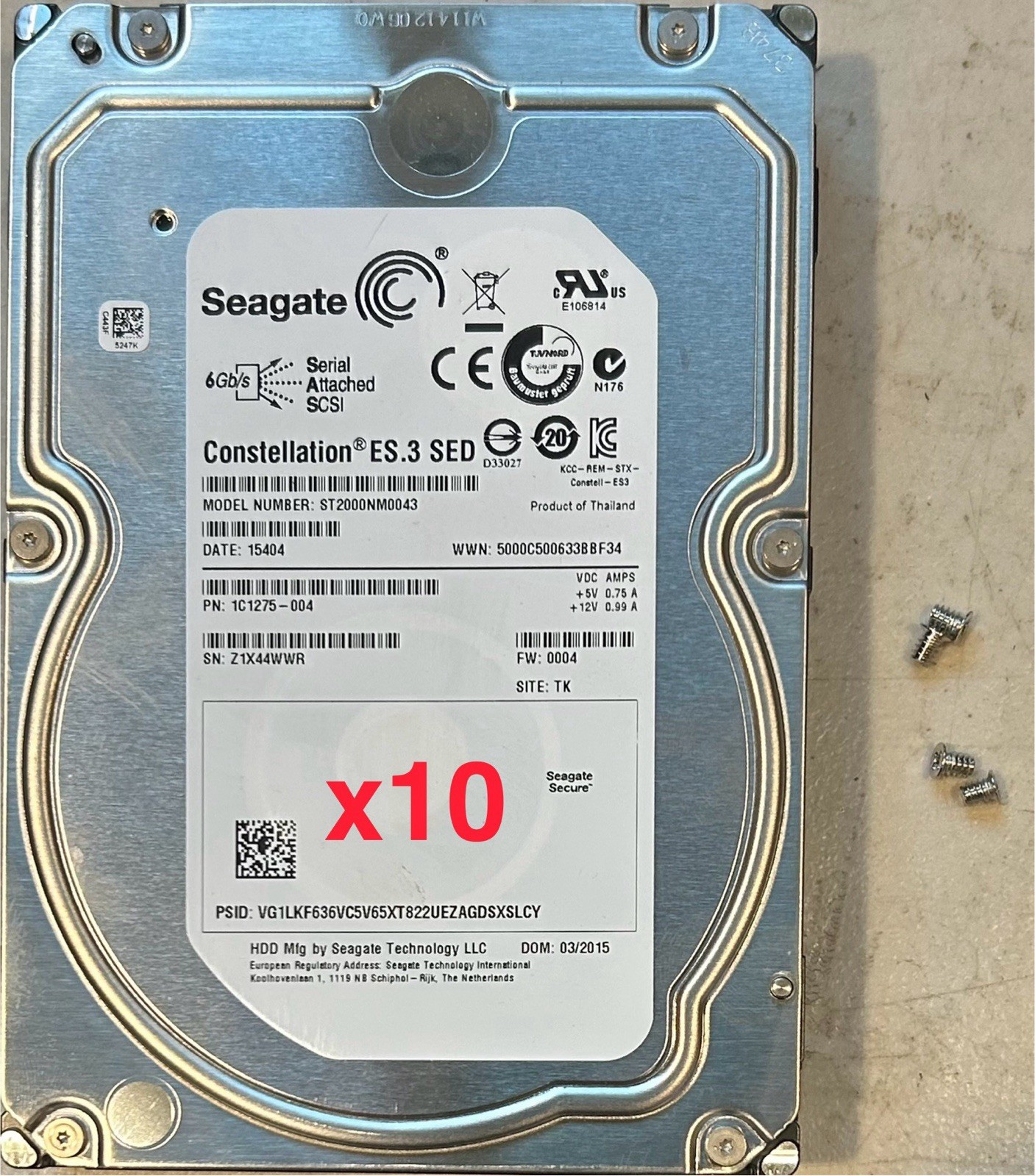 LOT 10 Seagate Constellation ES.3 2TB 7200K SAS 6Gbps Hard Drive ST2000NM0043
