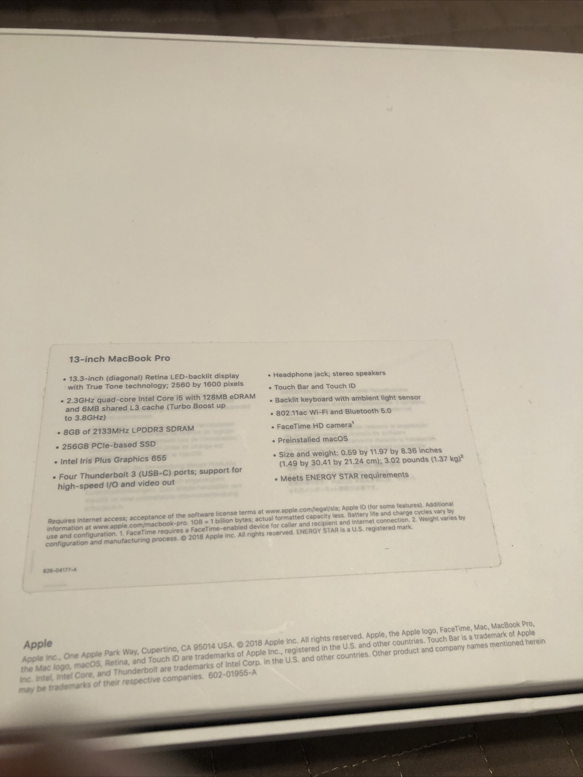 Apple. Macbook. Pro. 2018. 13 inch. Touch Bar. Space Gray. 2.3GHz. In Box.