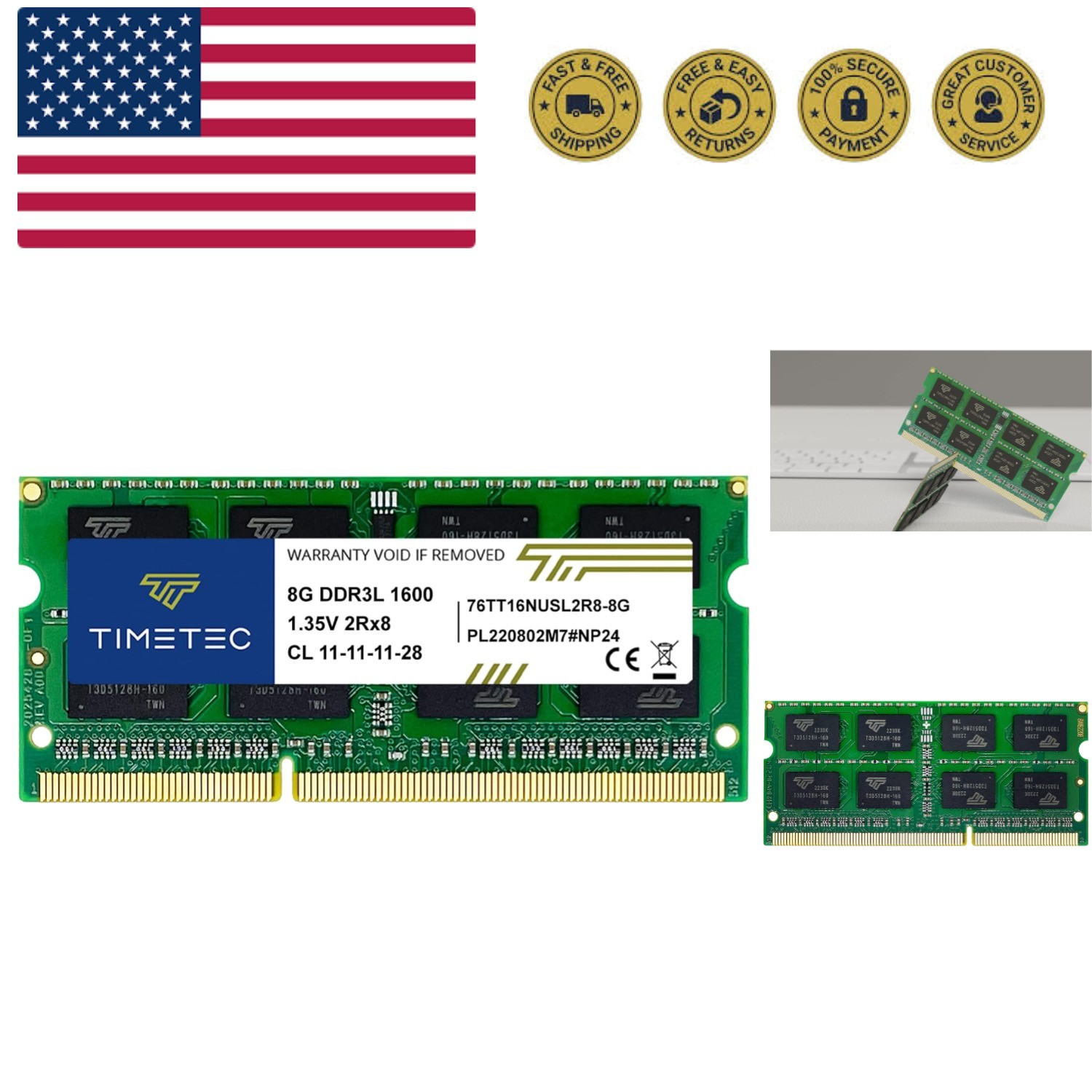 8GB / 1600MHz -1600 PC3L-12800 / PC3-12800PC3L-12800S Non-ECC Unbuffered 1.35…