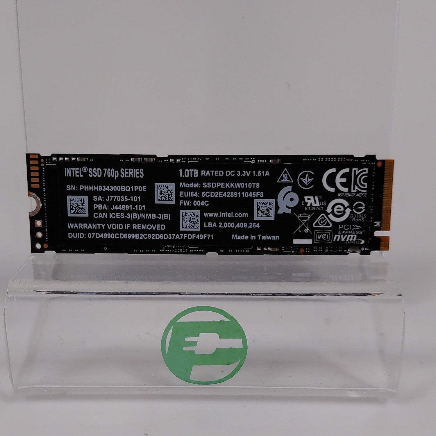 Intel 2280mm 760p 1TB M.2 NVMe Gen 3.0 x 4 SSD SSDPEKKW010T8