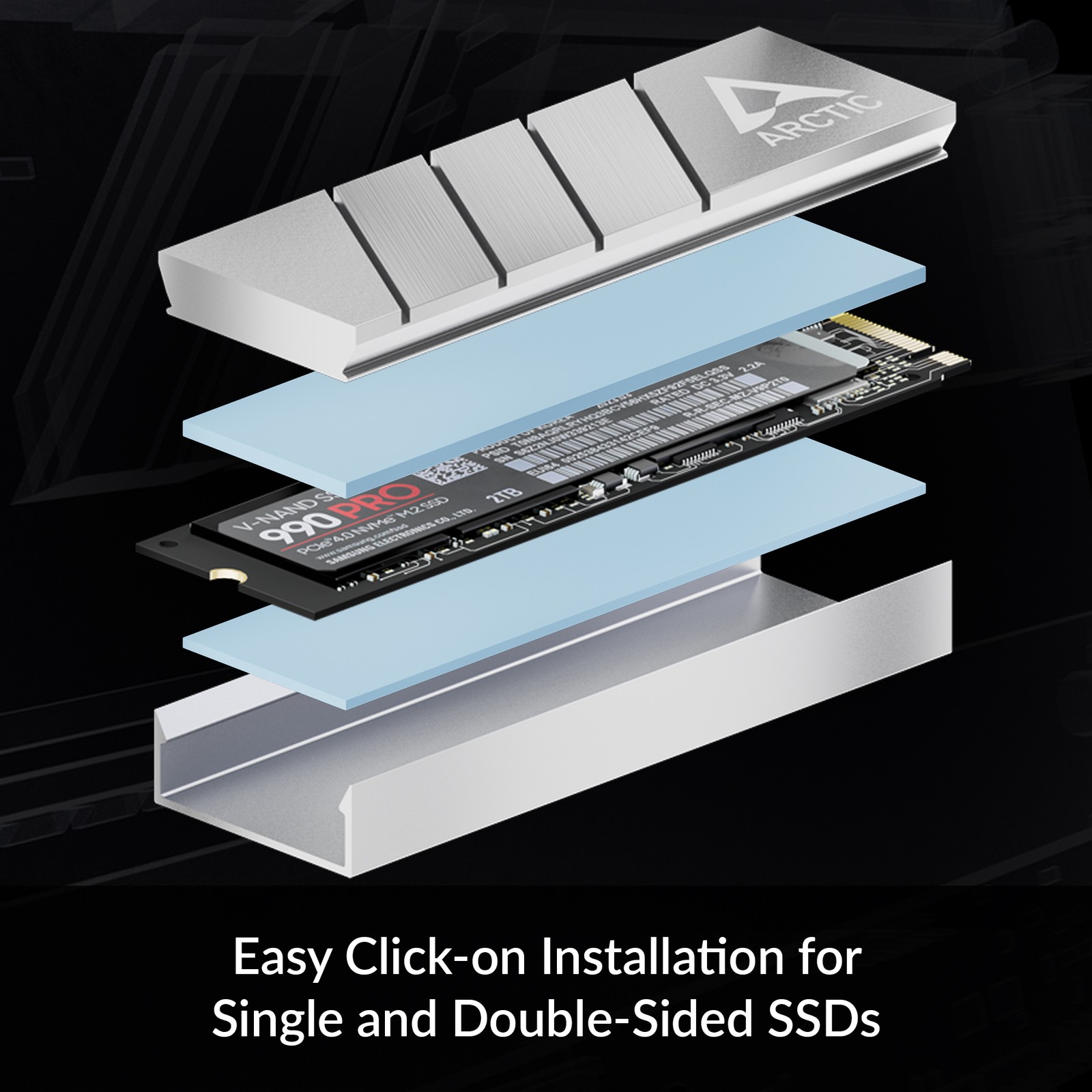 ARCTIC M2 Pro Heatsink SSD Cooler M.2 2280 SSD with thermal pads Gaming Console