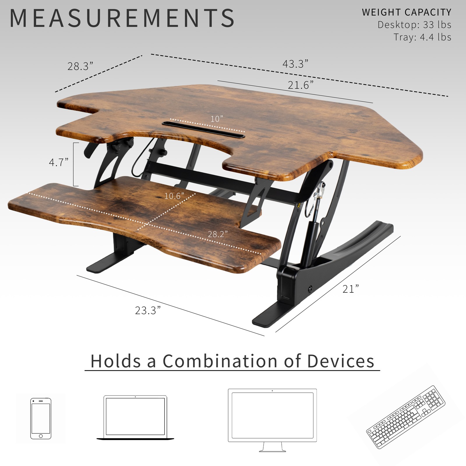VIVO Rustic Vintage Brown Corner Height Adjustable Sit to Stand Tabletop Desk