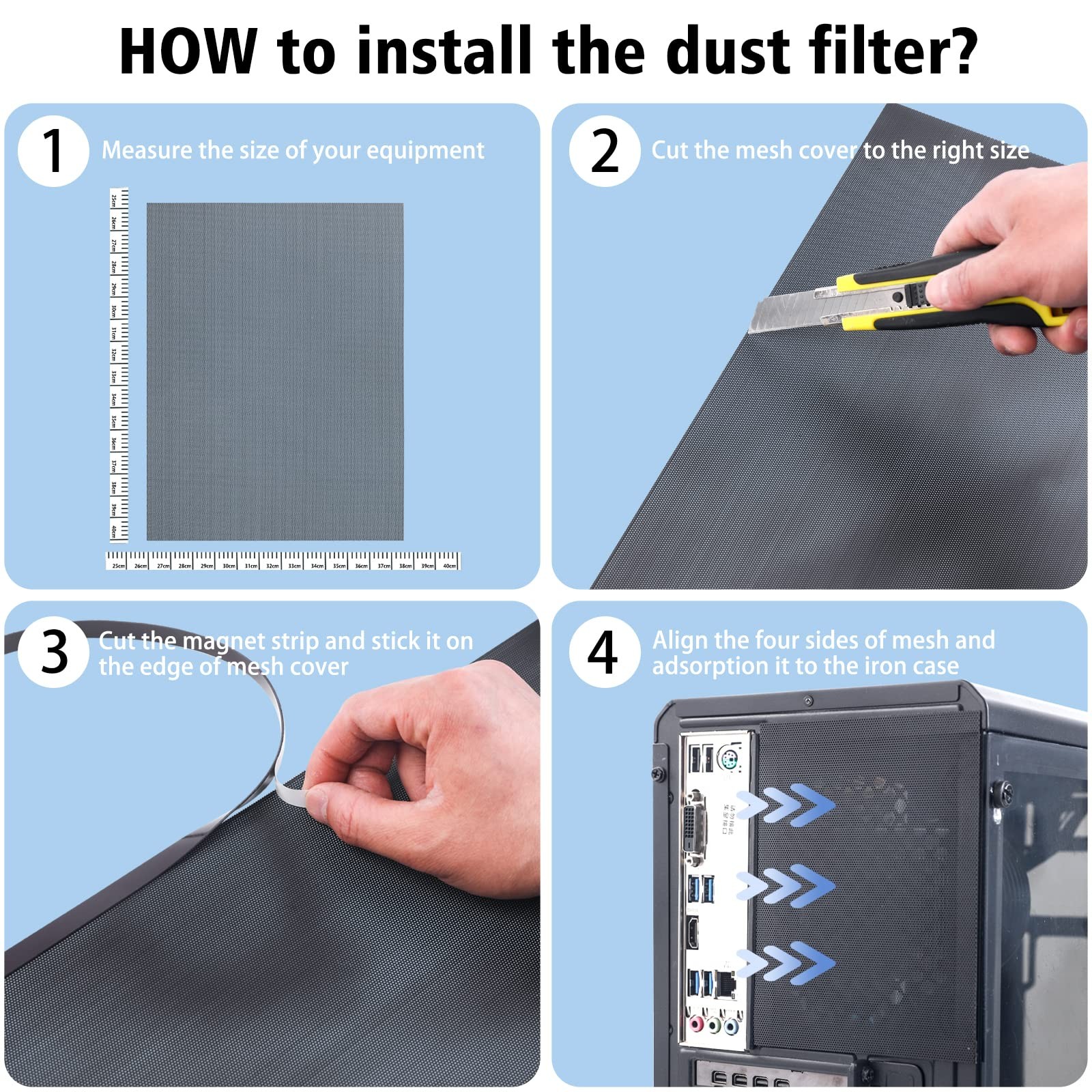 PC Case Dust Filter 400x300mm, 2 Pack Magnetic PVC Mesh Cover