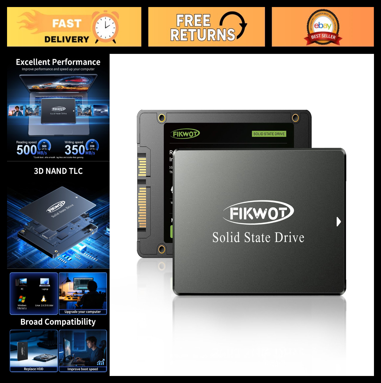 256GB 2.5″ SATA III SSD, 560MB/s Read Speed, 3D NAND TLC, Internal Solid State D