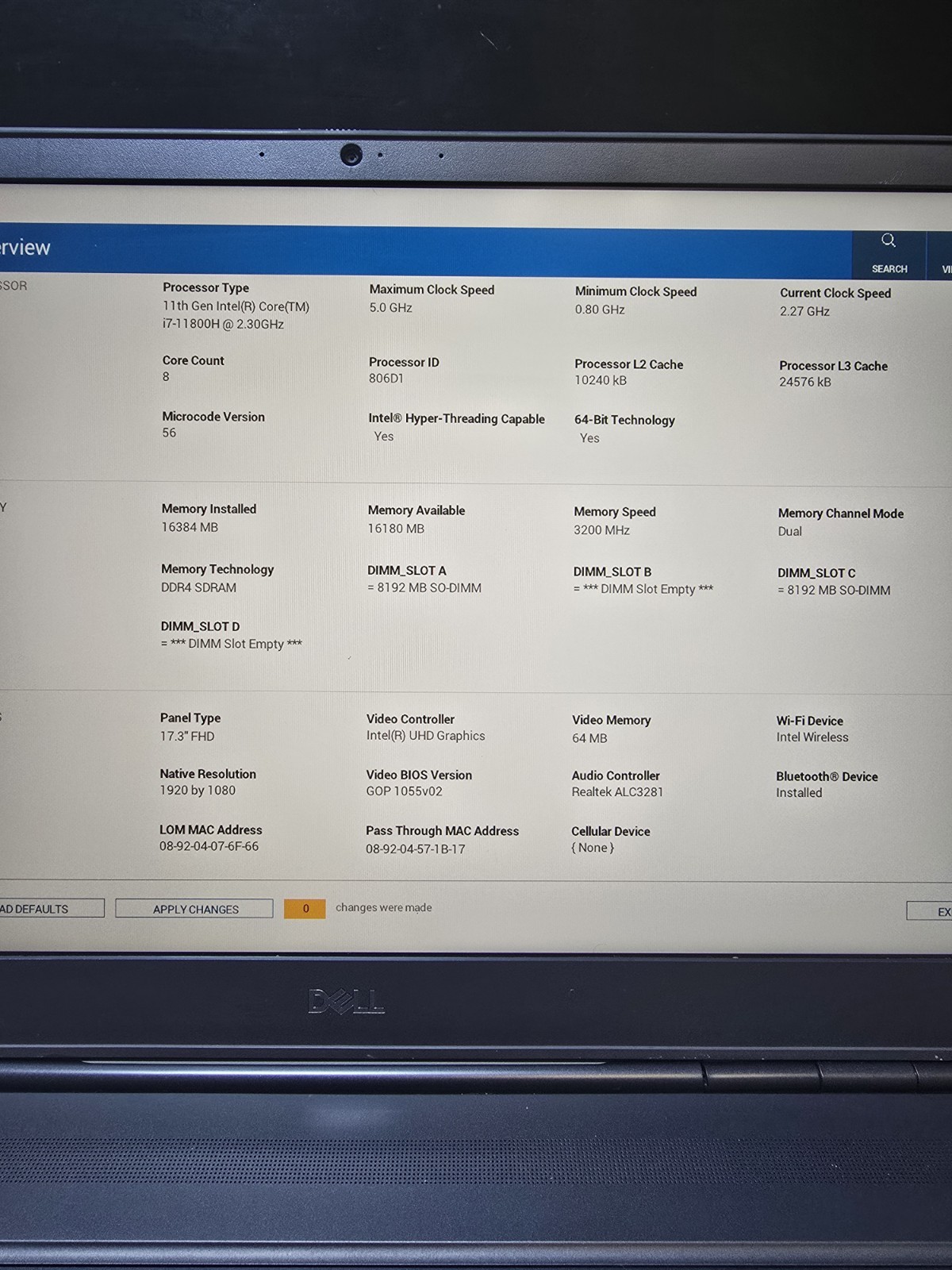 Dell Precision 7760 17″ | i7-11800H | 16GB RAM | 500GB NVME SSD