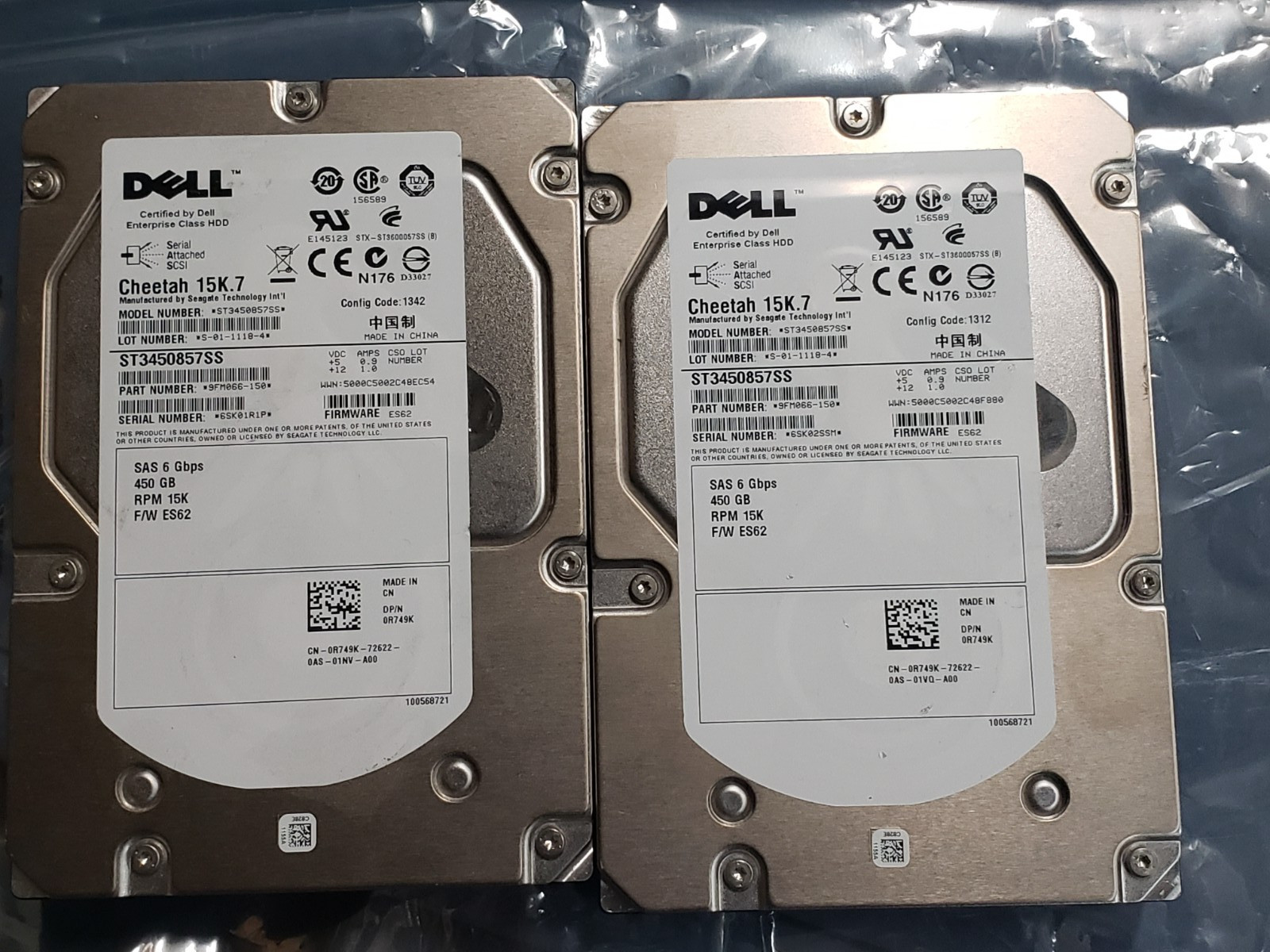 LOT OF 2 Dell Cheetah 15K.7 450GB SAS 3.5″ HDD ST3450857SS 6Gbps 9FL066