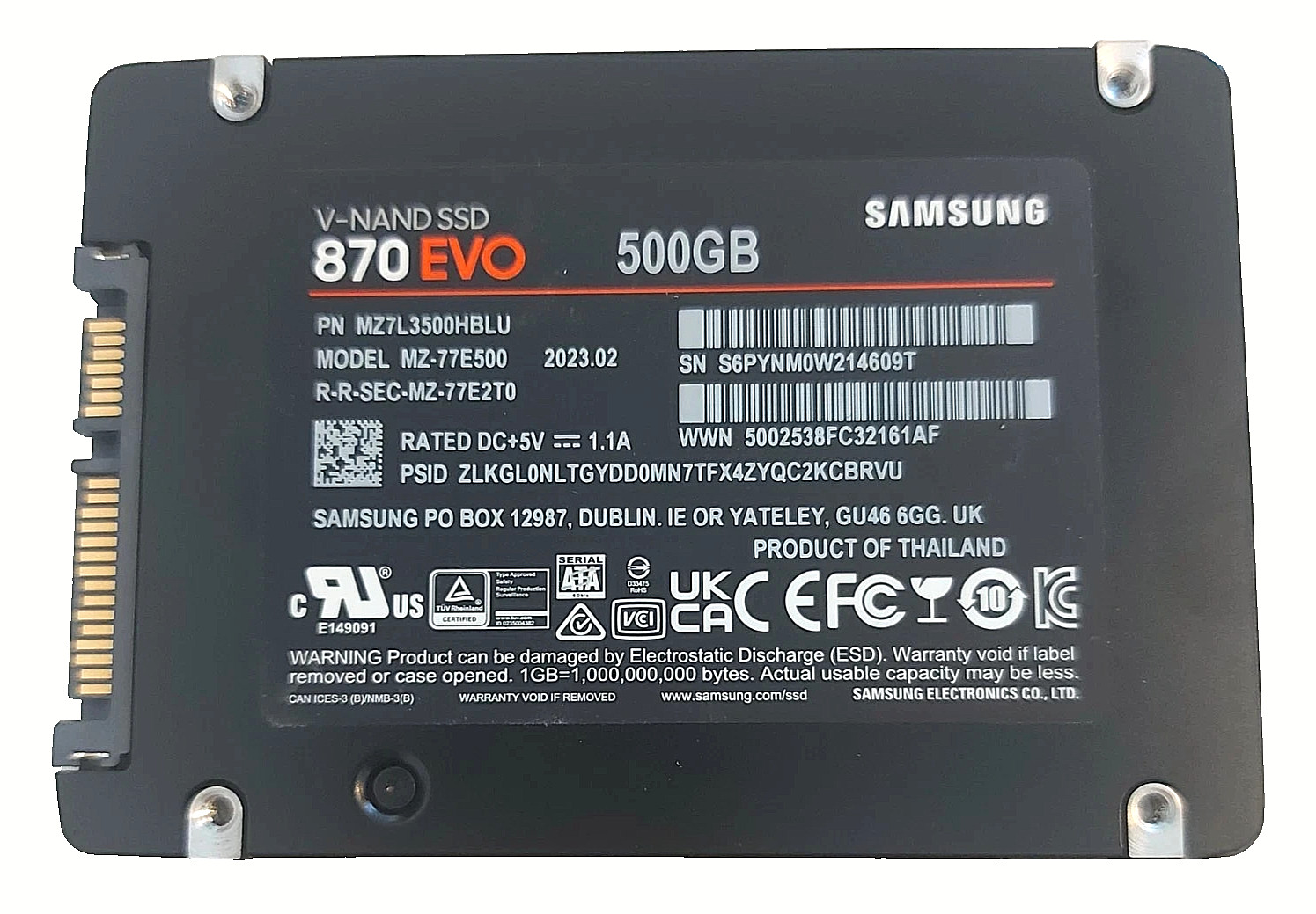 SAMSUNG 500GB 870 EVO SSD MZ-77E500 MZ7L3500HBLU