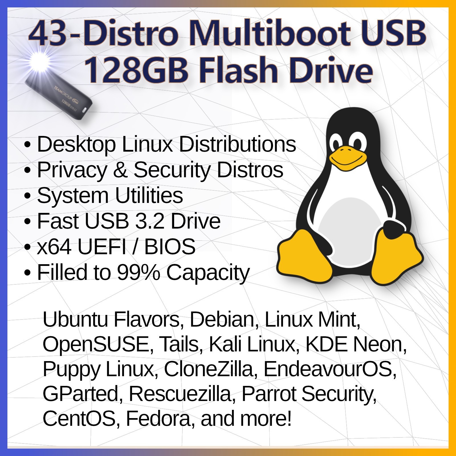 43-in-1 Linux Multiboot 128GB USB Flash Drive