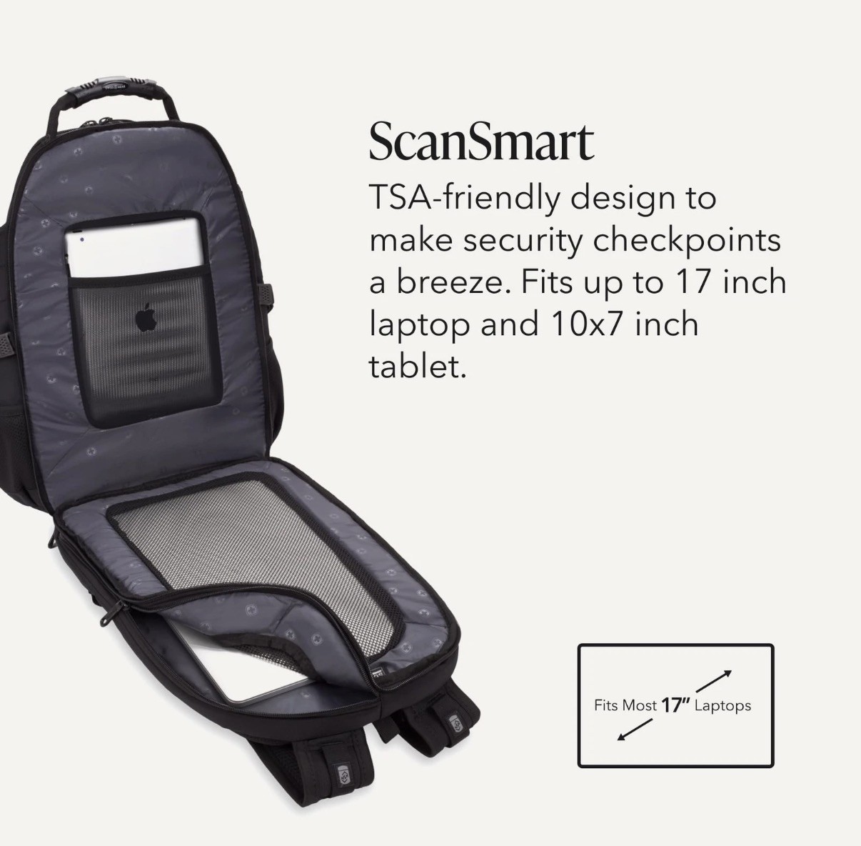 SWISSGEAR 1900 ScanSmart 17” Laptop Backpack Black TSA Travel Computer Bag