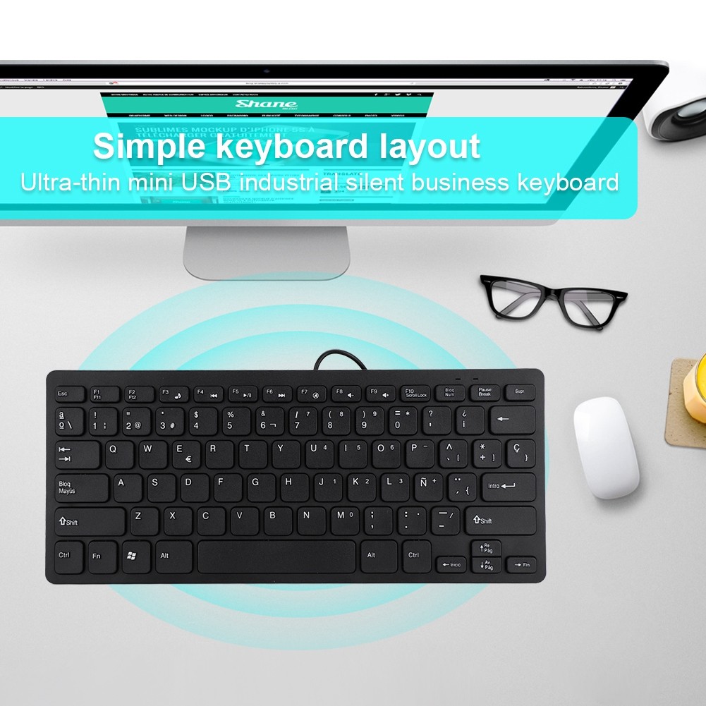 ｀78 Keys Wired Mini Portable Spanish Keyboard USB Interface For Desktop Compu