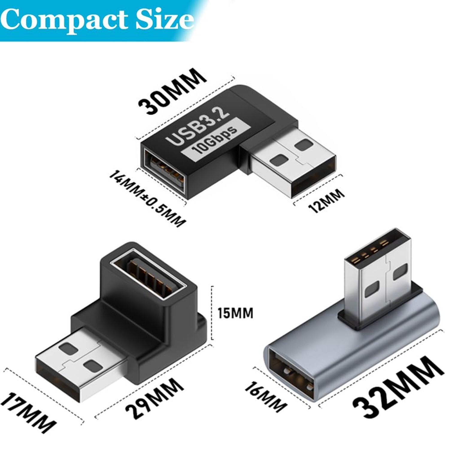 6 Pack 10Gbps USB 3.1 Male to Female Adapter Up Down Left Right 90 Degree Rig…