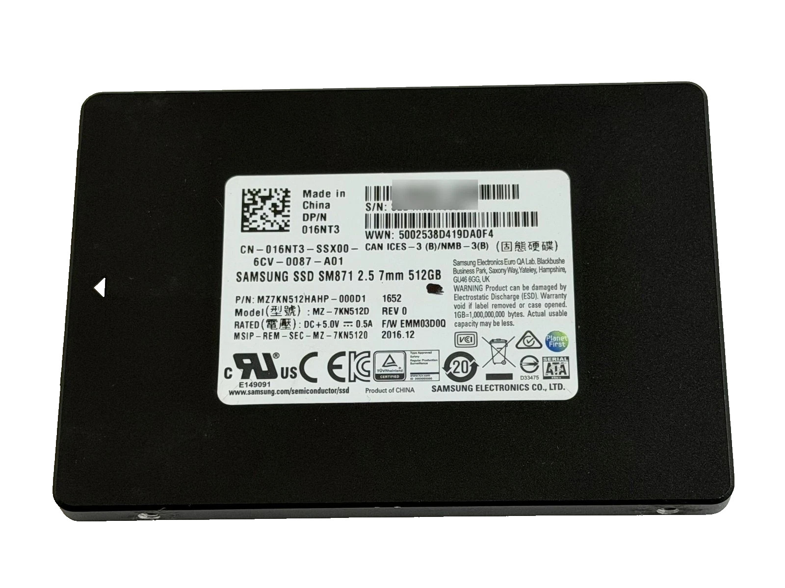 Samsung 512GB SSD SM871 7mm 2.5″ Solid State Drive MZ7KN512HAHP-000D1 MZ-7KN512D