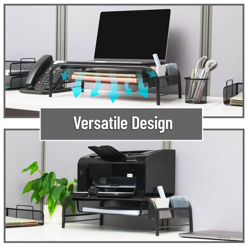 20 In. L X 11.5 In. W X 5.5 In. H Monitor Stand Laptop Riser with Paper Tray Met