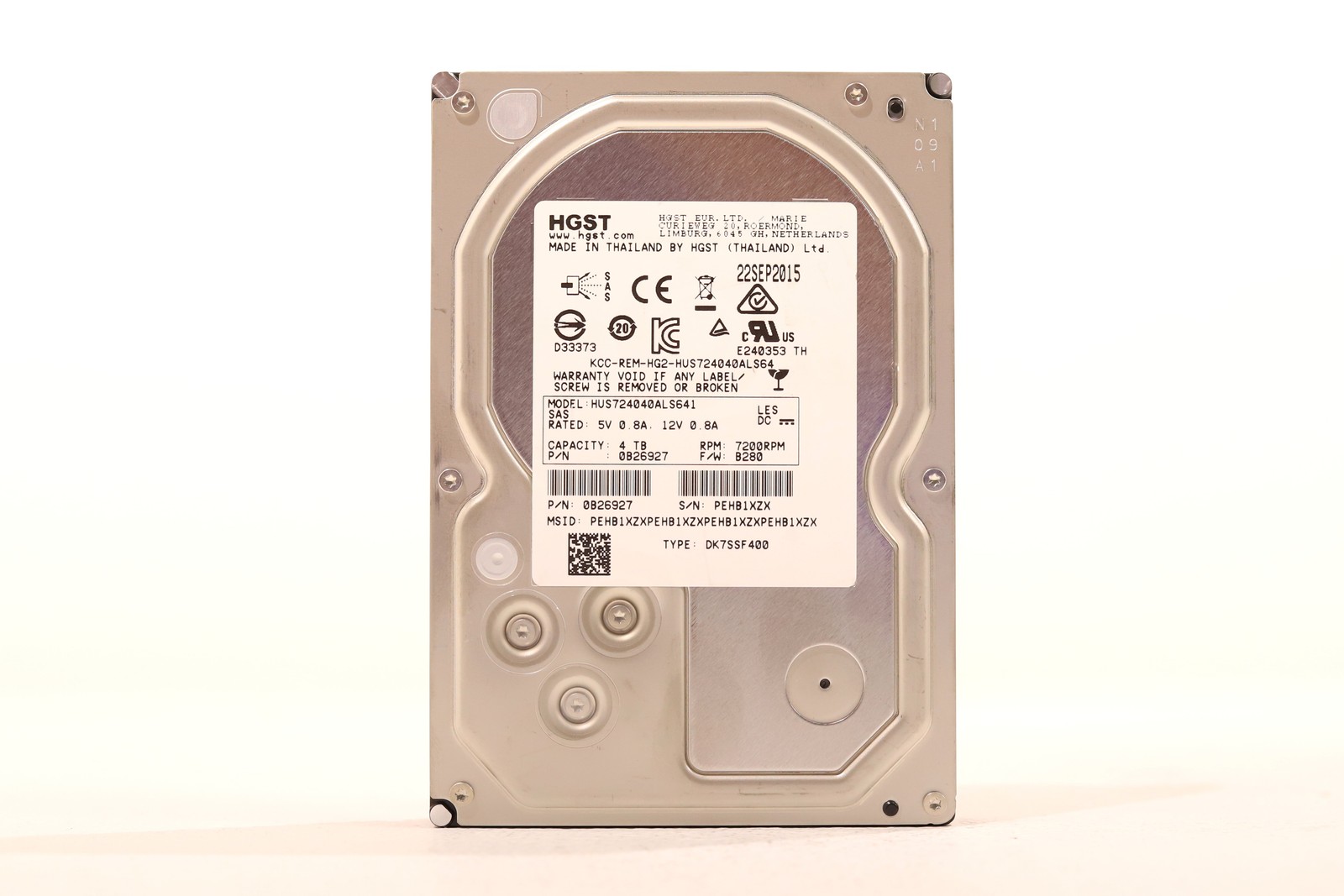 HGST HUS724040ALS641 4TB 3.5″ 6Gb/s 64MB 7.2K RPM SAS Hard Drive P/N: 0B26927