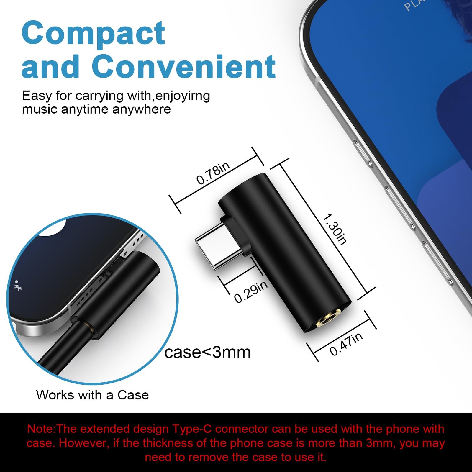 USB C to 3.5mm Headphone Jack Adapter for Samsung Galaxy A17 A16 A35 Black