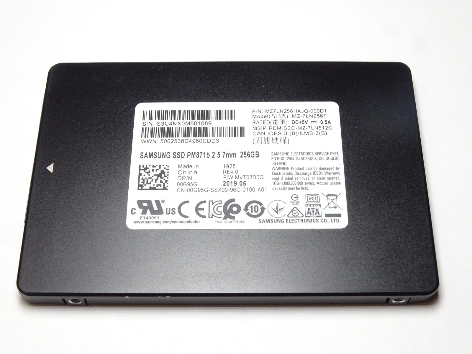 Samsung PM871b 256GB 2.5″ SATA III SSD 7mm Internal Solid State Drive OEM 100%