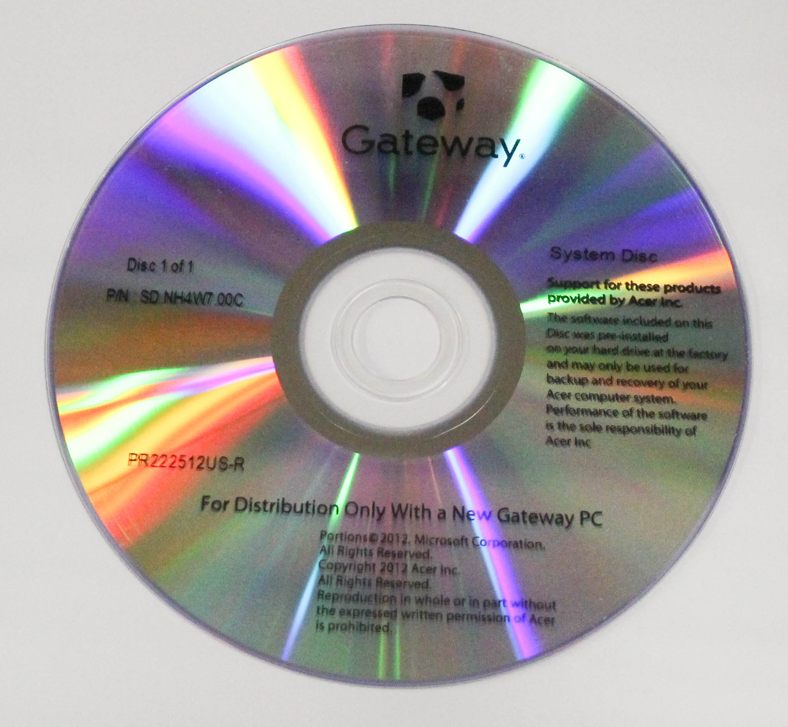 SD.NH4W7.00C Gateway WIN7 64 System DVD Nv75S