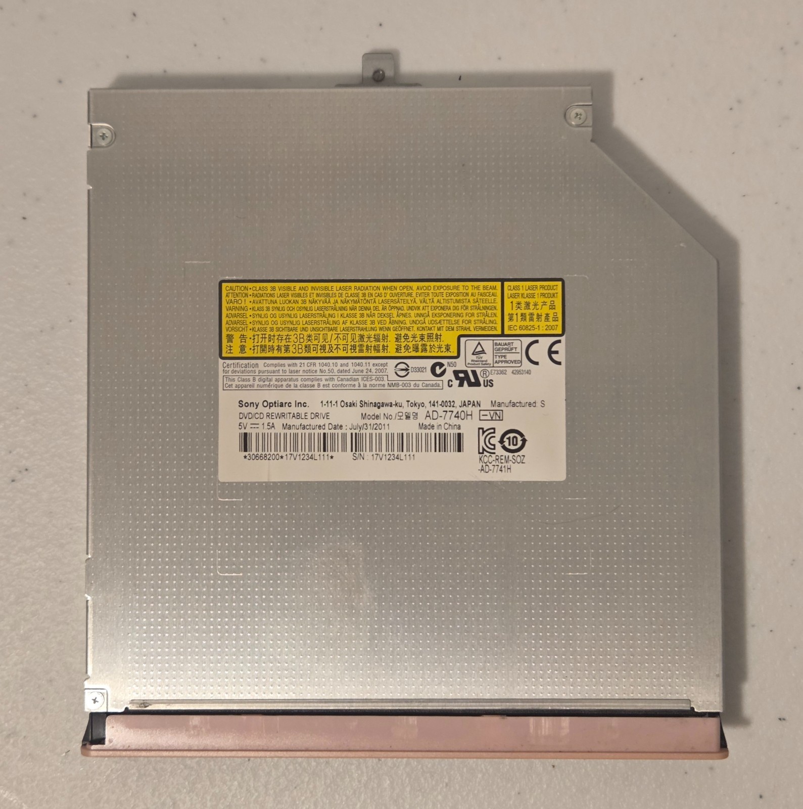 Sony VAIO Optiarc AD-7740H DVD CD-RW Slim SATA Drive Pink Bezel – Working Pull