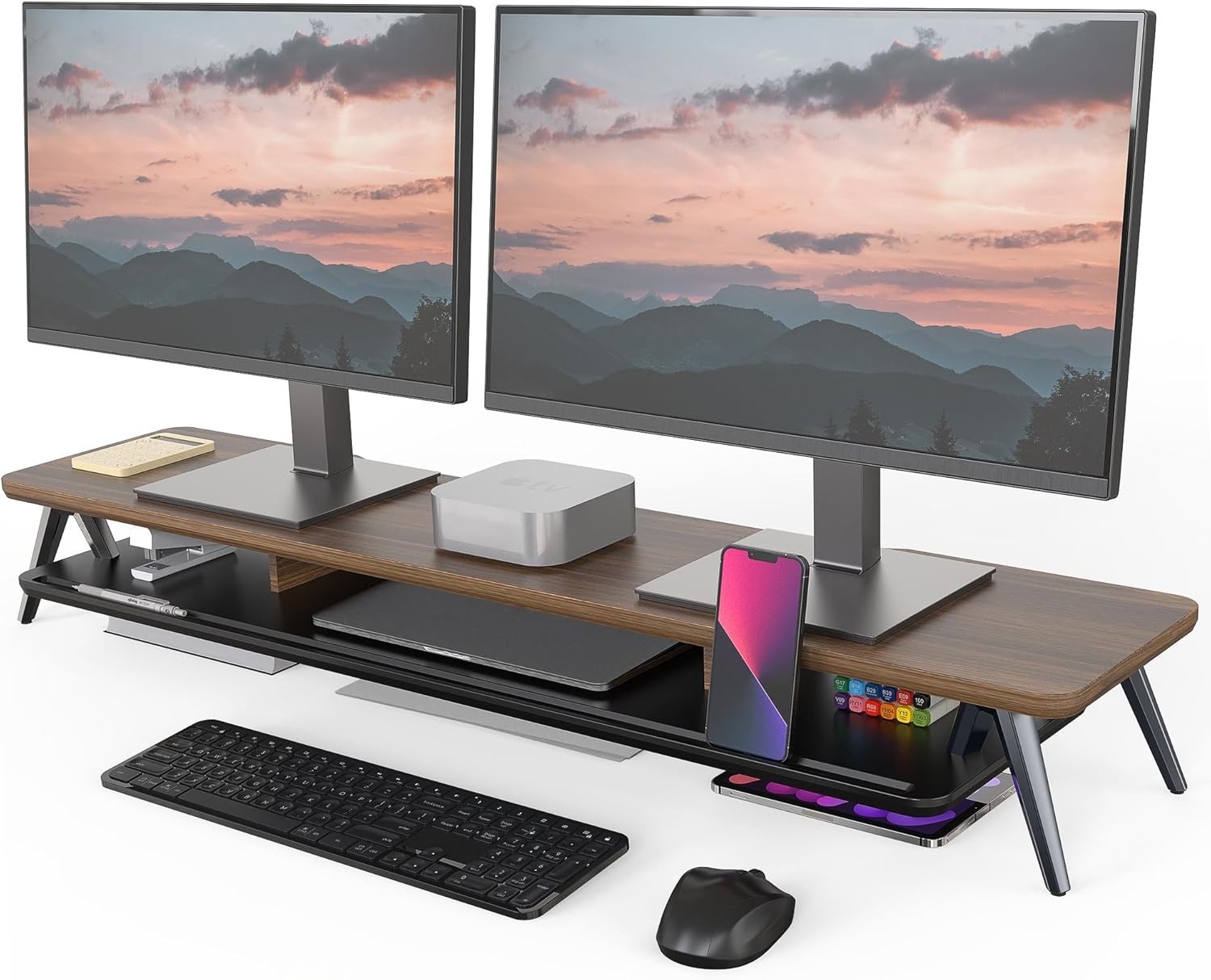 Dual Monitor Stand, Monitor Stands Riser for 2 monitors, 42.5 Inch Wood Desk …