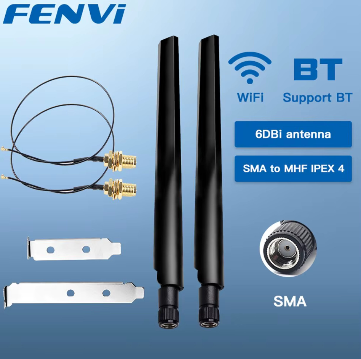 FENVI 2PcsX6Dbi Antenna Set AX210 NGFF M.2 WiFi Card 2.4/5GHz Dual Band MHF4