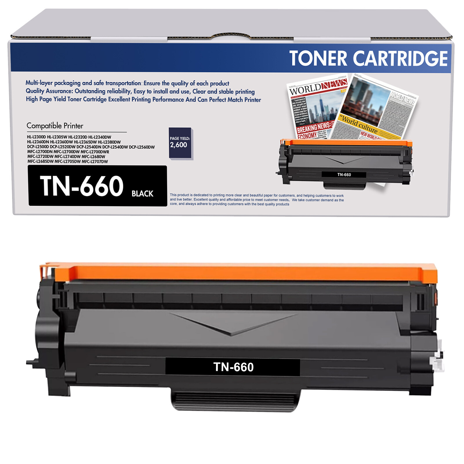 1 Pack Toner Cartridge TN660 High Yield Fit For Brother MFC-L2680W DCP-L2540DW