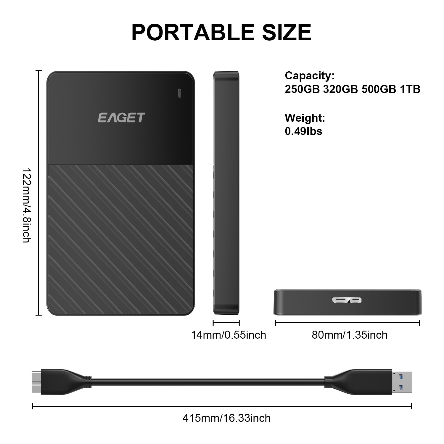 EAGET External Hard Disk Drive HDD USB 3.0 500GB 1TB Portable External 2.5″ G20C