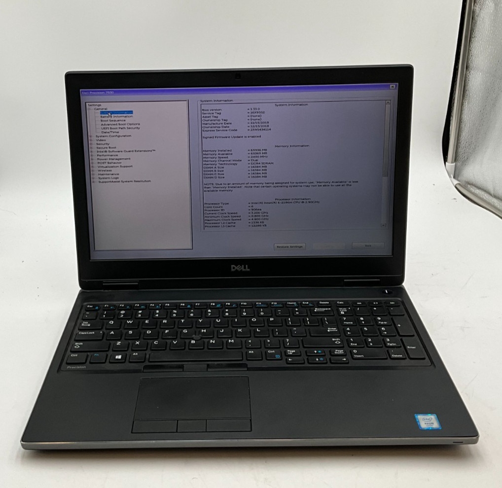DELL Precision 7530 XEON E-2186M 2.9G 64gb 1tb P3200 15.6″ LAPTOP 16X95S2