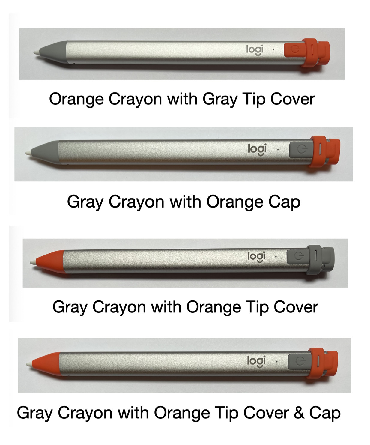 Logitech Crayon Parts: Tip, Tip Cover, Cap, Power Button Orange Gray Grey NEW