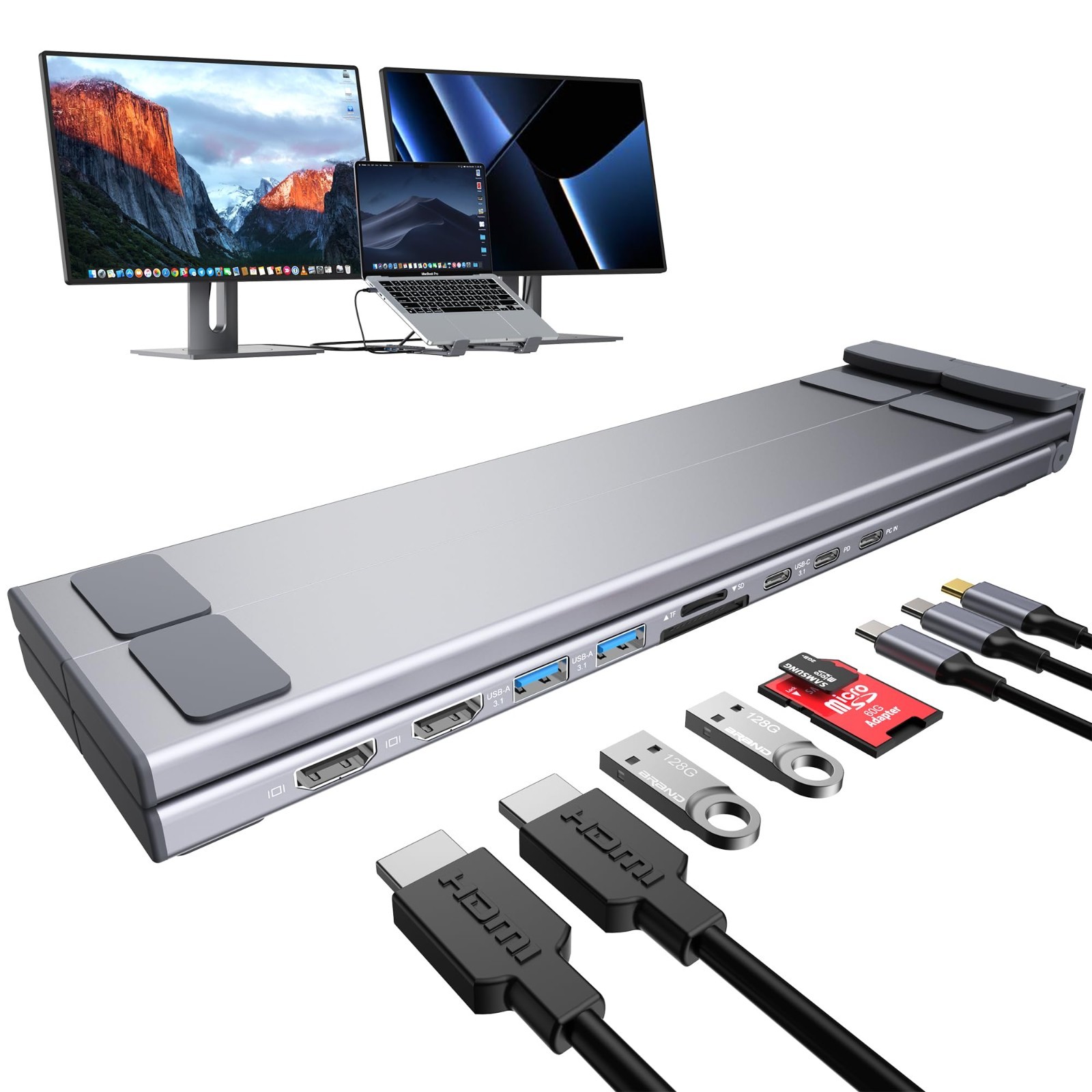 9-in-1 USB C Docking Station, Dual 4K@60Hz HDMI, PD 100W, Universal Hub for Lapt