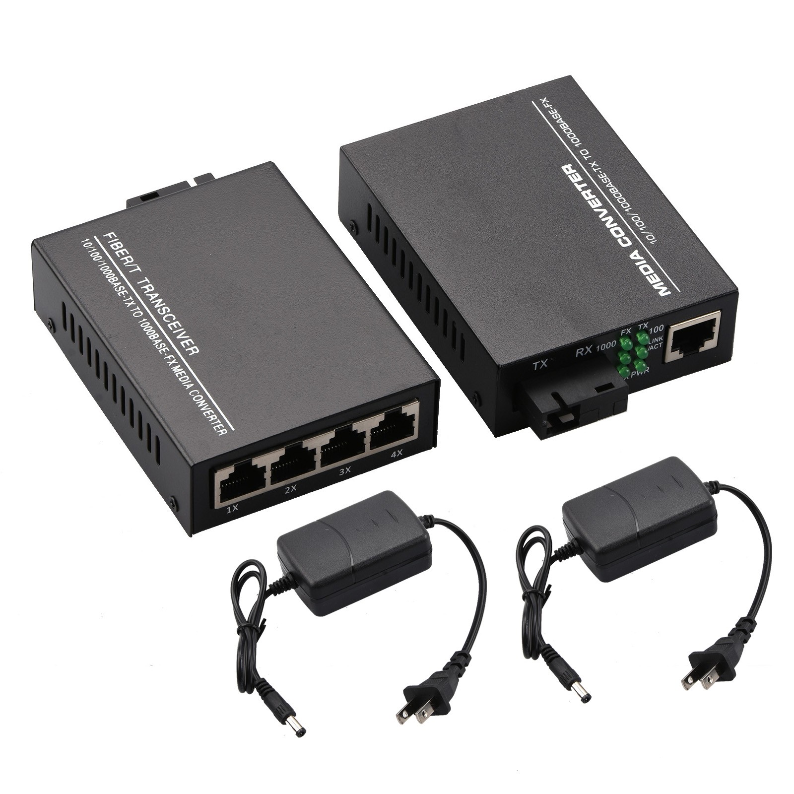 1000Mbps Ethernet Fiber Optic Media Converter Single Mode 4 RJ45 1 SC Port