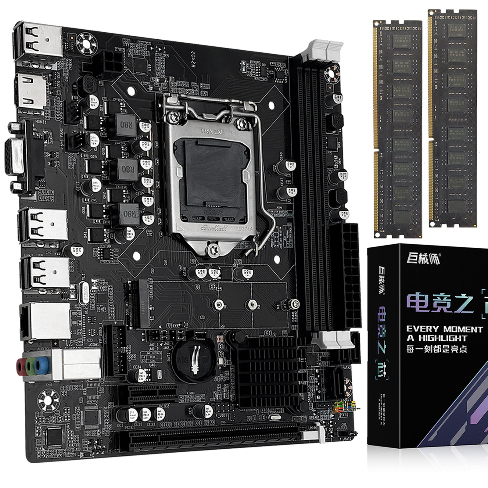 LGA 1155 Motherboard Combo H61C + 2 x 4G 1600MHz DDR3 Desktop RAM with HDMI VGA