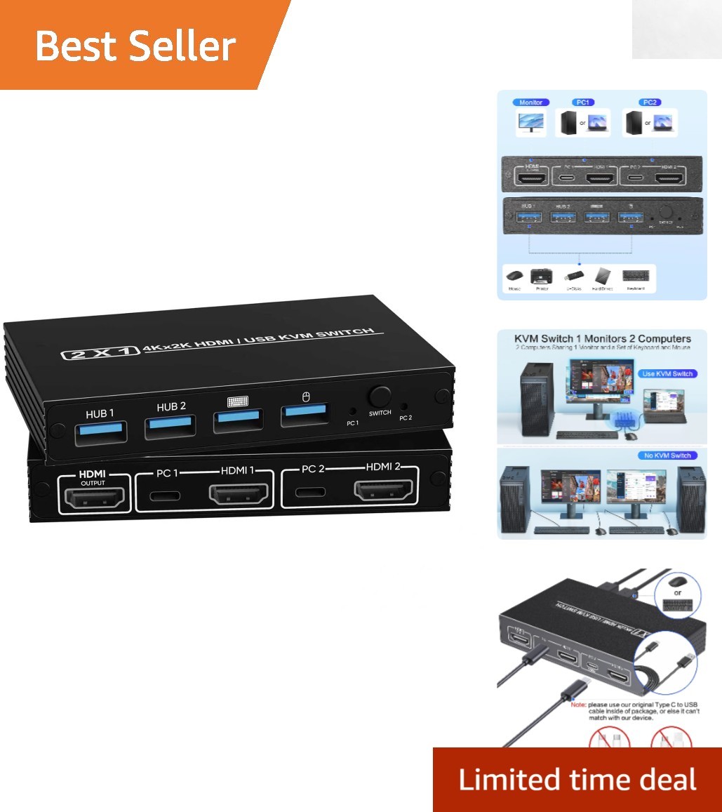 Plug and Play HDMI KVM Switch 1 Monitor for 2 Computers – USB 3.0 Enabled