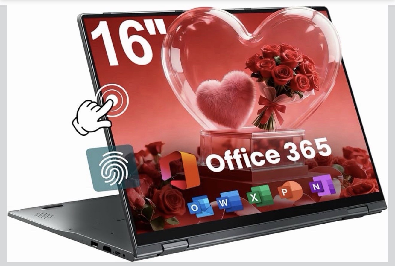 16 inch Convertible Laptop, N95 Quad Core 16GB DDR5 RAM 640GB Storage, Wifi6