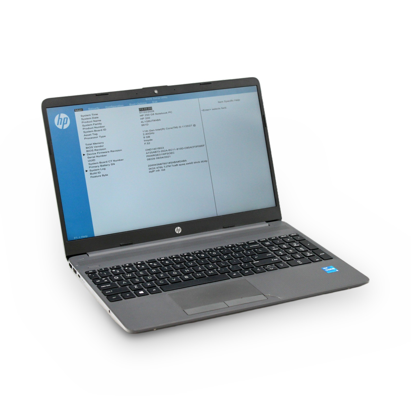 HP 250 G8 15.6in i5-1135G7 8GB DDR4 FHD Grade B No OS, Drive, Power Cord