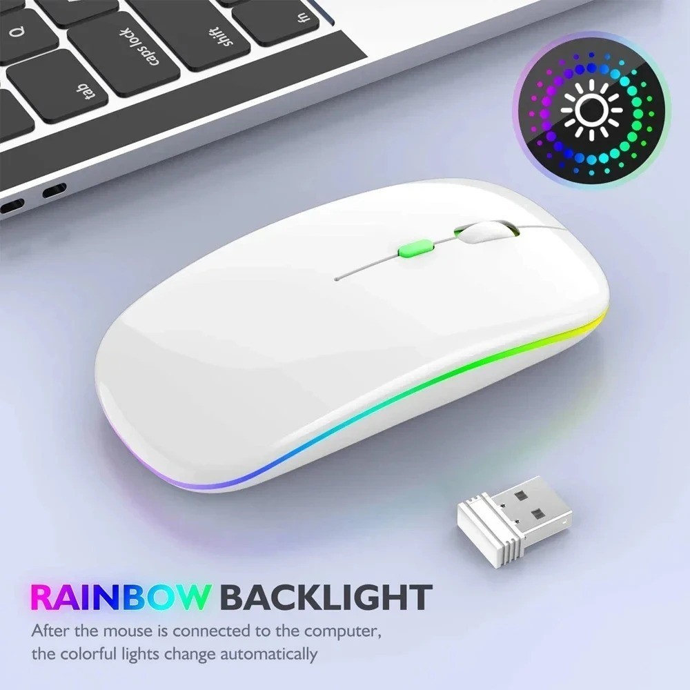 2.4GHz Wireless Optical Mouse USB Rechargeable RGB Cordless Mice For PC Laptop