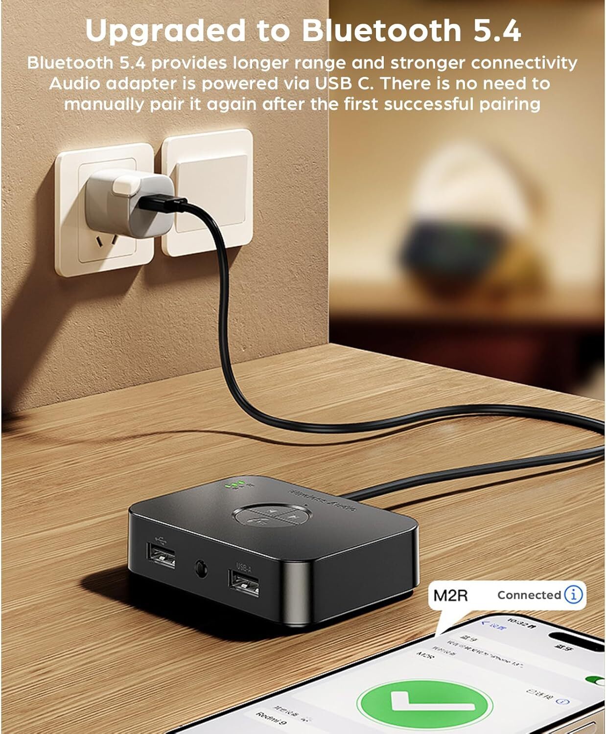 Aux to RCA Bluetooth 5.4 Adapter 3.5mm Bluetooth Receive Home USB Audio Stereo