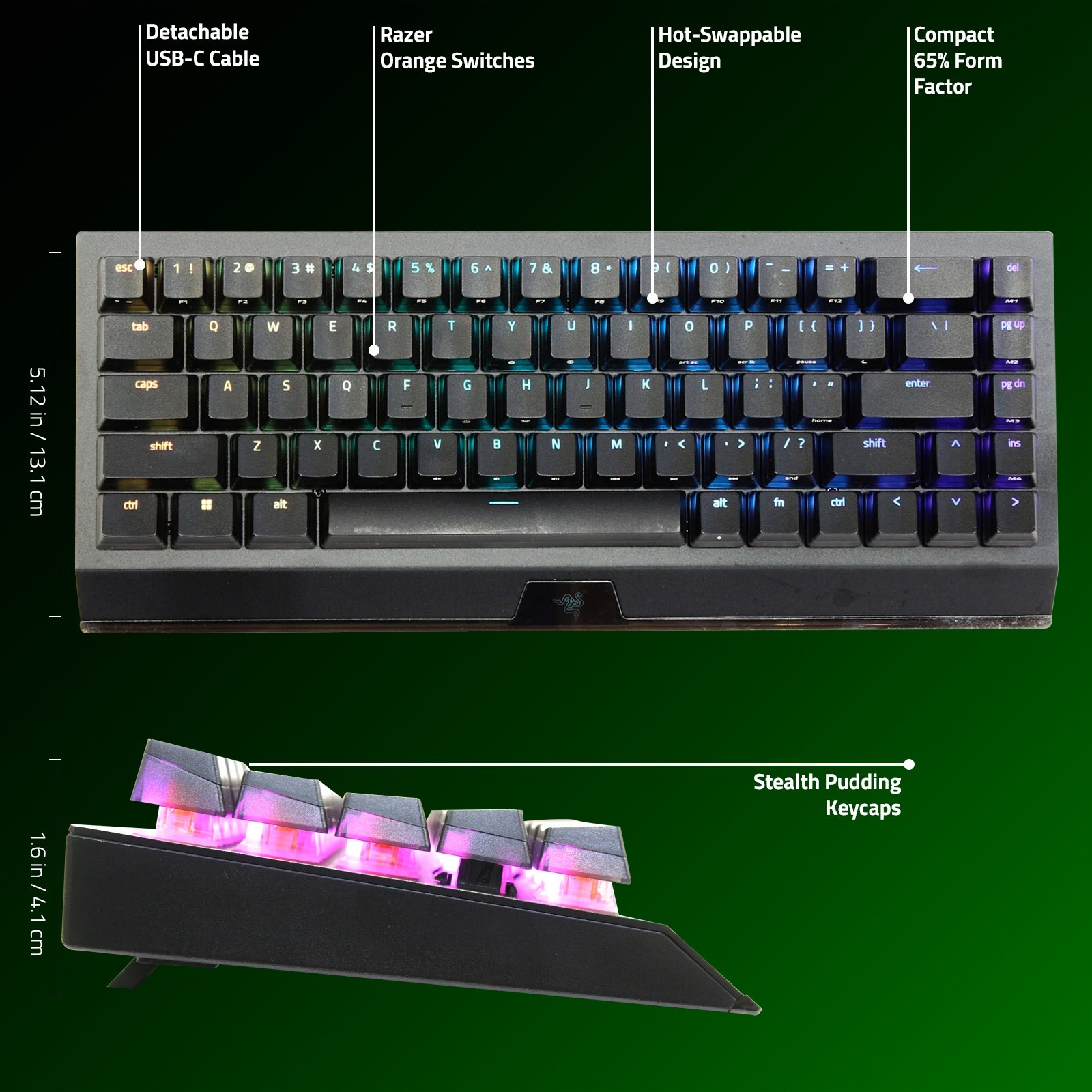 Razer BlackWidow V4 Mini Hyperspeed 65% Gaming Keyboard, Orange Tactile Switches