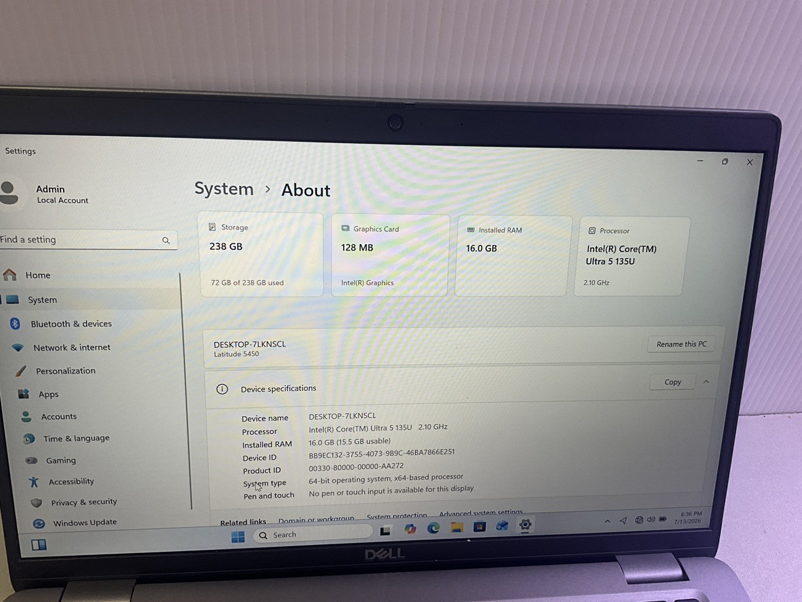 Dell Latitude 5450 14″ Core Ultra 5 135U 2.1GHz 16GB RAM 256GB SSD#11