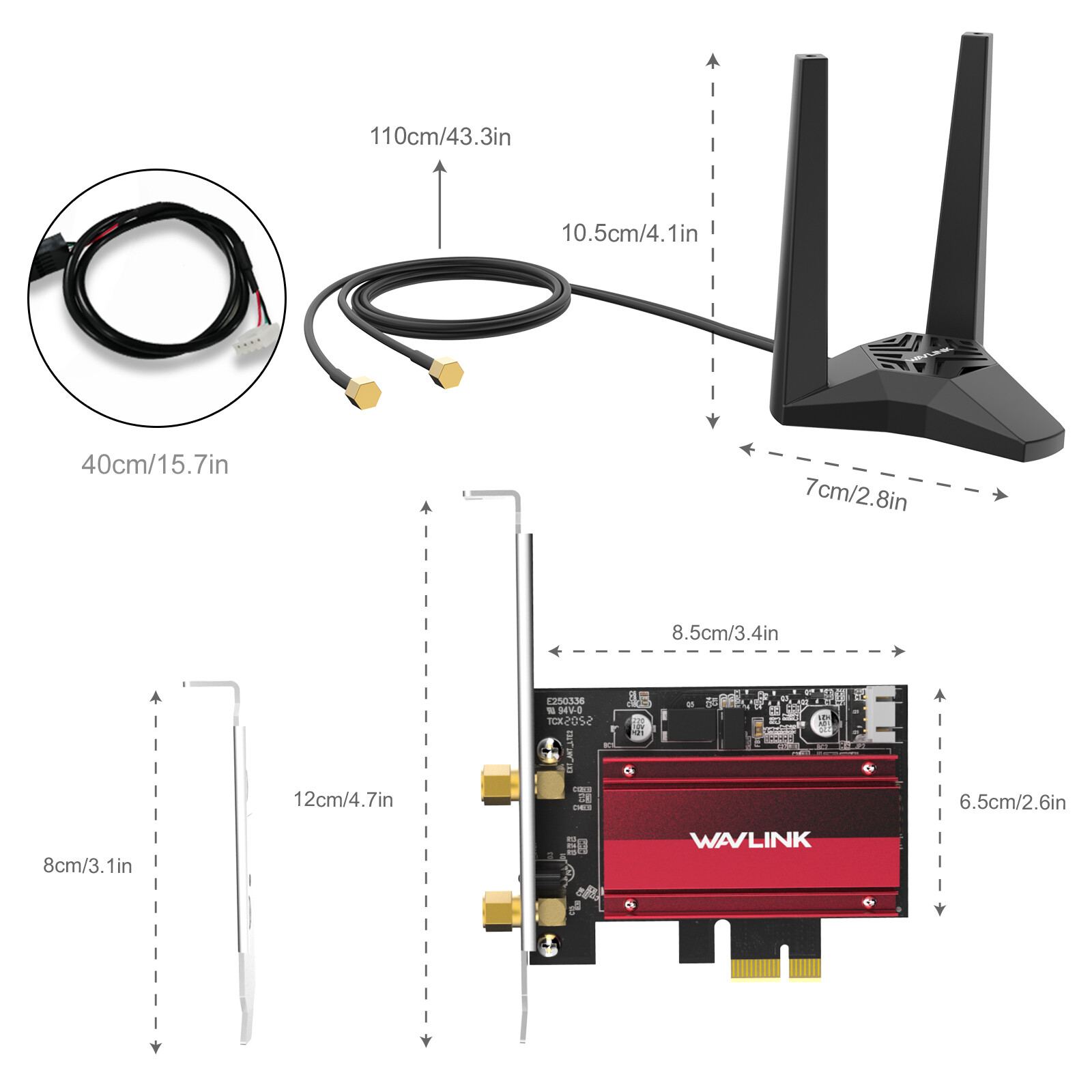 Bluetooth WiFi 7/6E PCI-E Network Adapter Card Bluetooth Wifi Antenna Tri-band