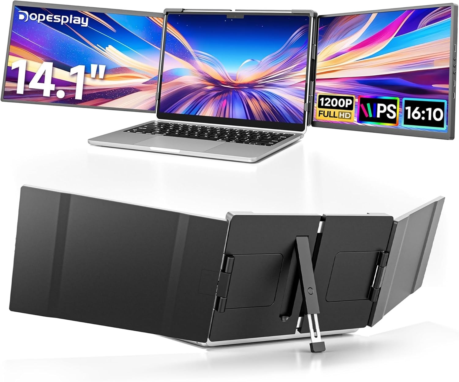 USED Triple Portable Monitor 14.1″ FHD IPS Laptop Screen Extender Fits 14-17″ PC