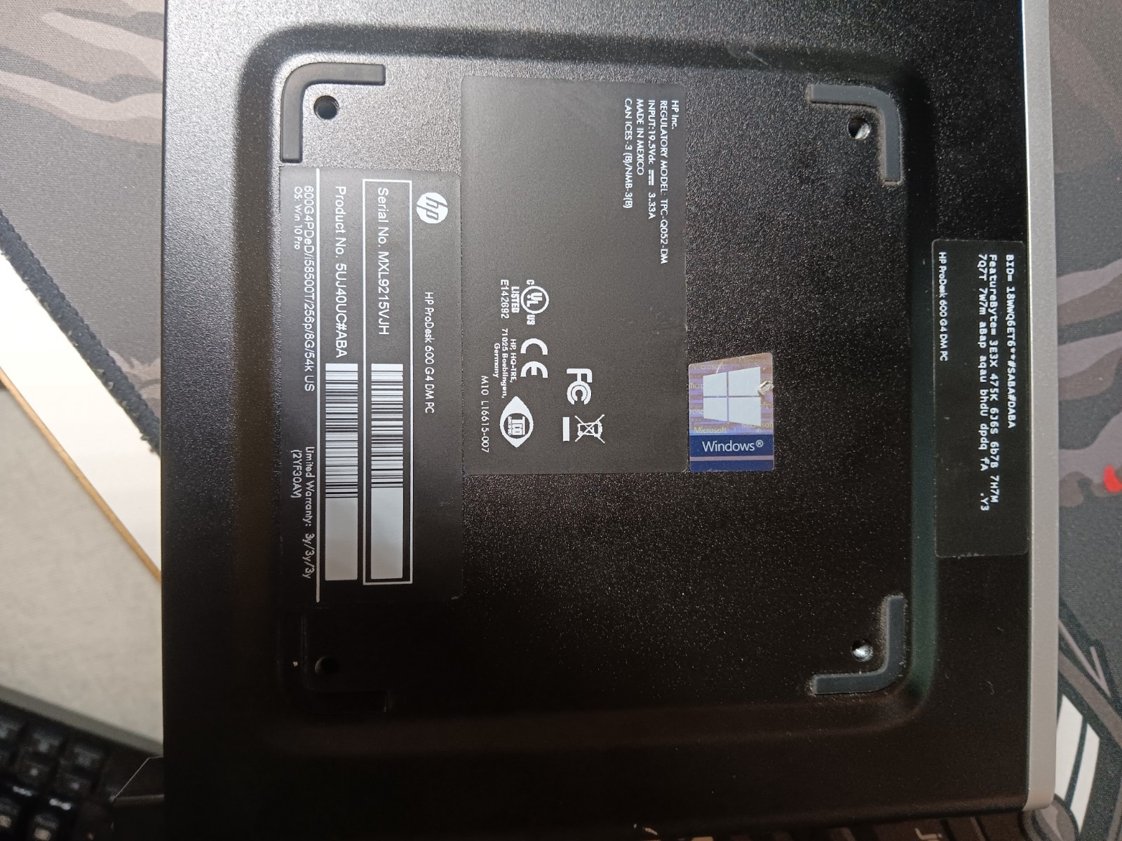 HP ProDesk 600 G4 Mini 256GB SSD i5-8500T 8GB DDR4 Power Brick Windows 11 PRO