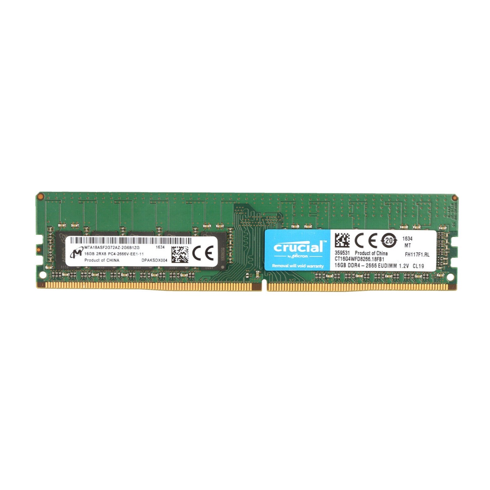 Crucial 16GB DDR4 2666MHz PC4-21300 2RX8 ECC UDIMM Memory Ram CT16G4WFD8266