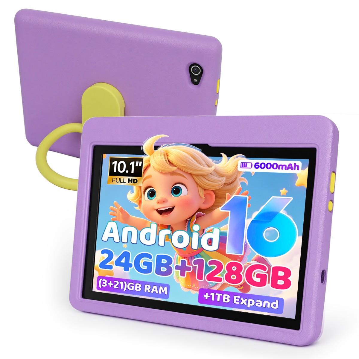 Kids Tablet, Android 16 Tablet for Kids 10 inch 24GB RAM 128GB ROM 1TB TF WiFi