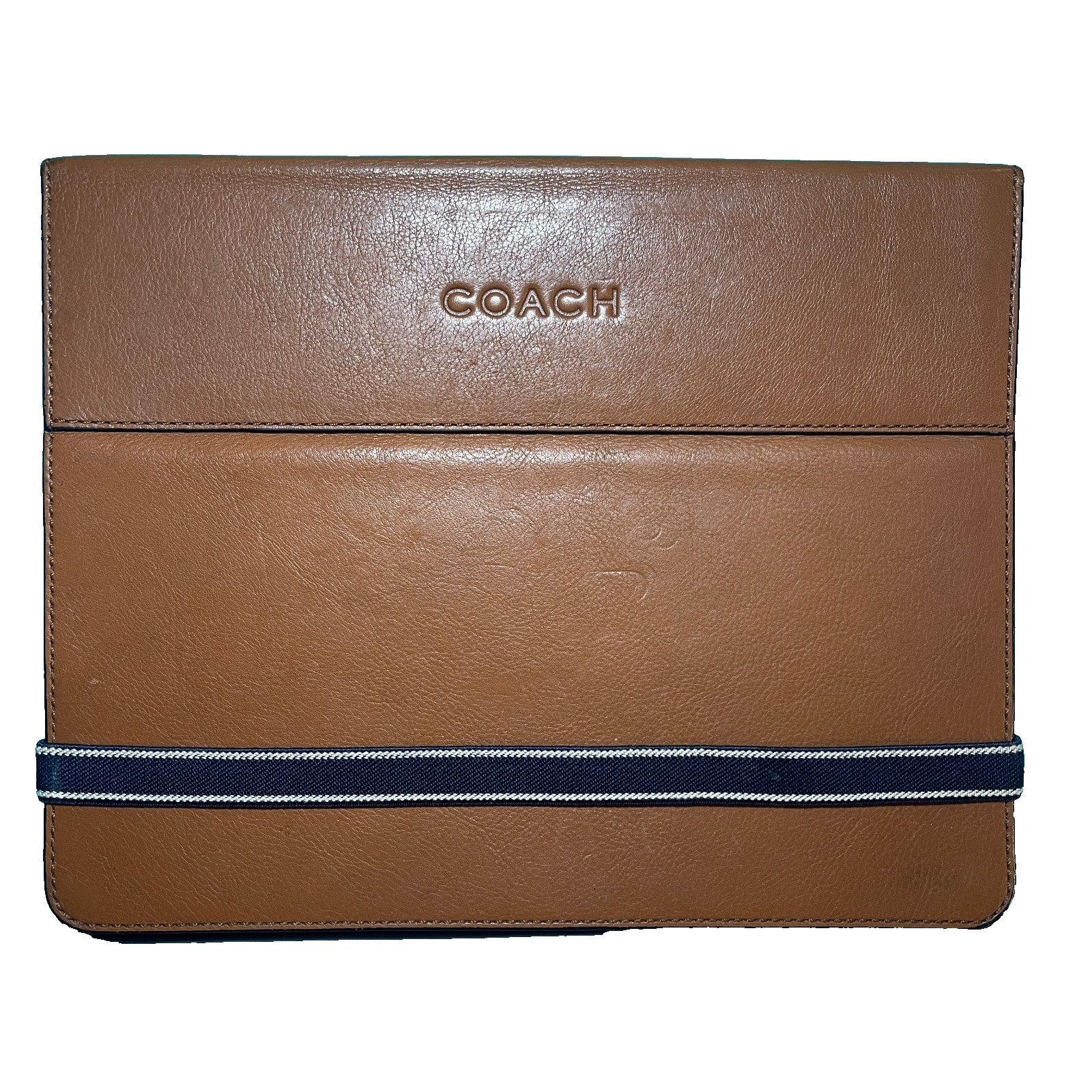 Coach Leather Sleeve Pouch for Apple iPad Brown Blue Stripe Rare