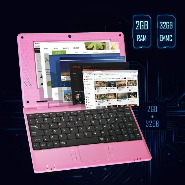 Portable Laptop Computer 7” IPS Quad Core Android 12.0 Netbook Wi-Fi For Kid
