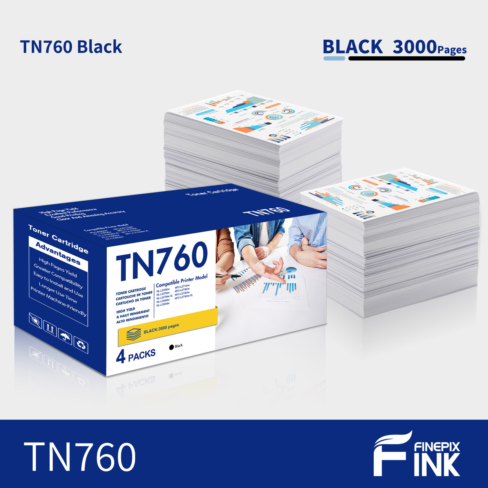 2PK TN760 Toner Cartridge For Brother MFC-L2710DW HL-L2390DW L2750DW MFC-L2710DW